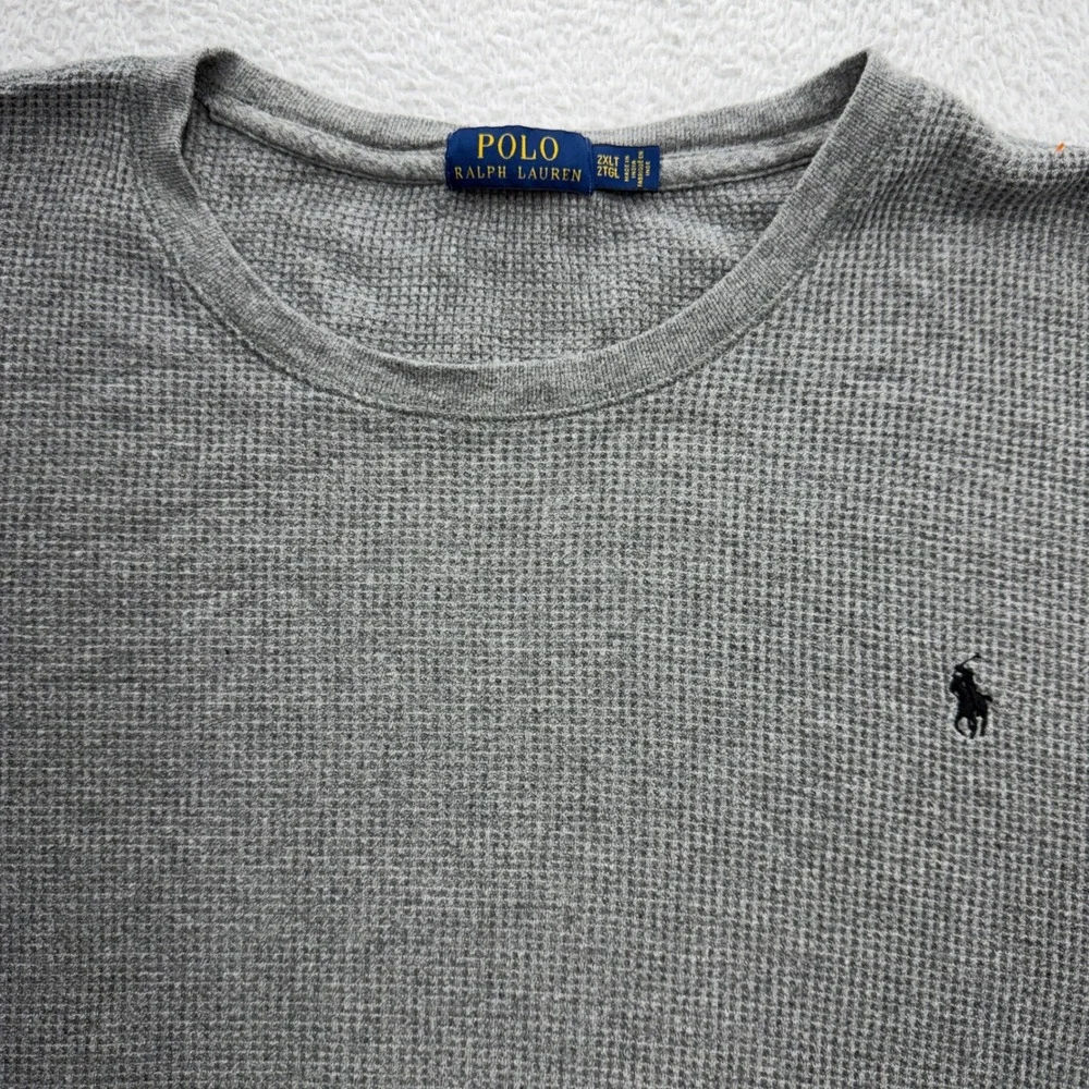Polo Ralph Lauren Mens 2XLT Gray Waffle Knit Thermal Long Sleeve Shirt Pony Logo